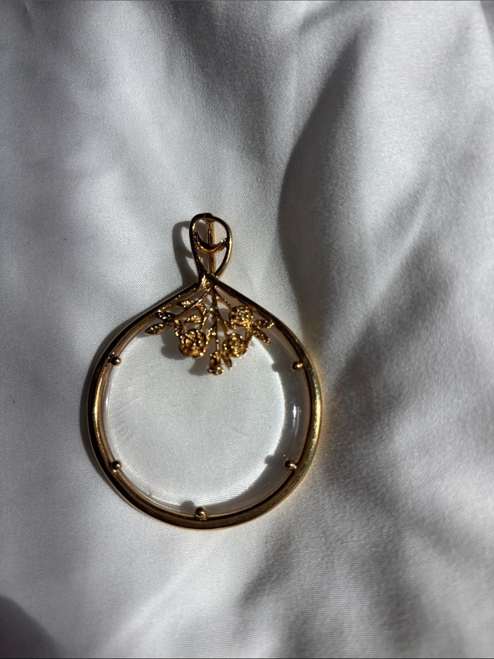 Gold Floral Round Pendant Necklace Charm